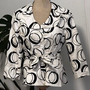 Sandro Sportswear Belted Jacket Womens Large White Black Geometric‎ Circle Print